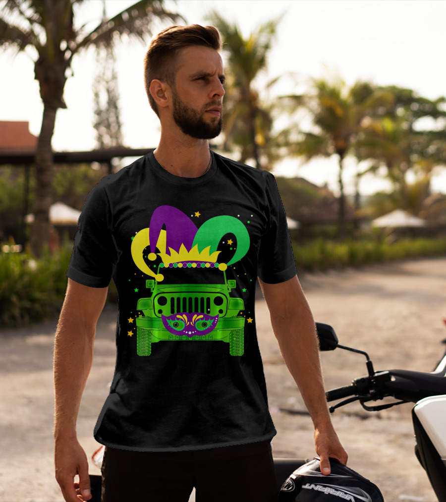 Mardi Gras Jester Hat Mask Jeep Love T-Shirt