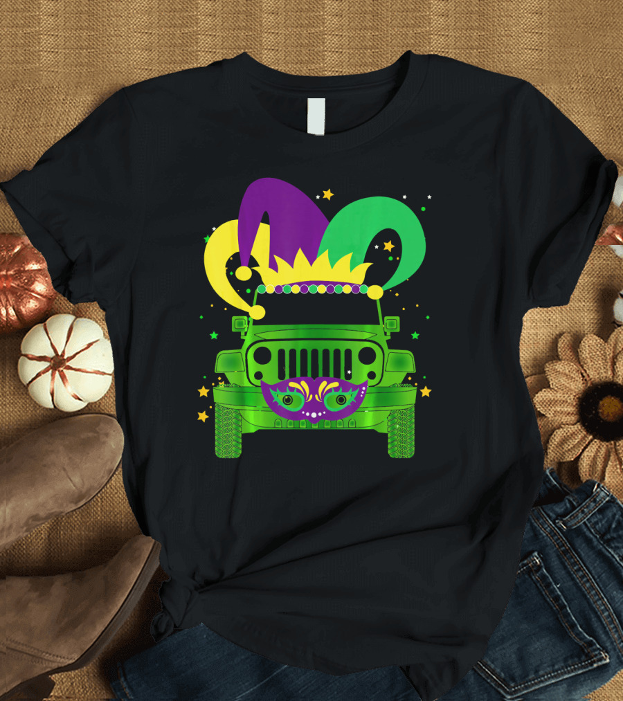 Mardi Gras Jester Hat Mask Jeep Love T-Shirt