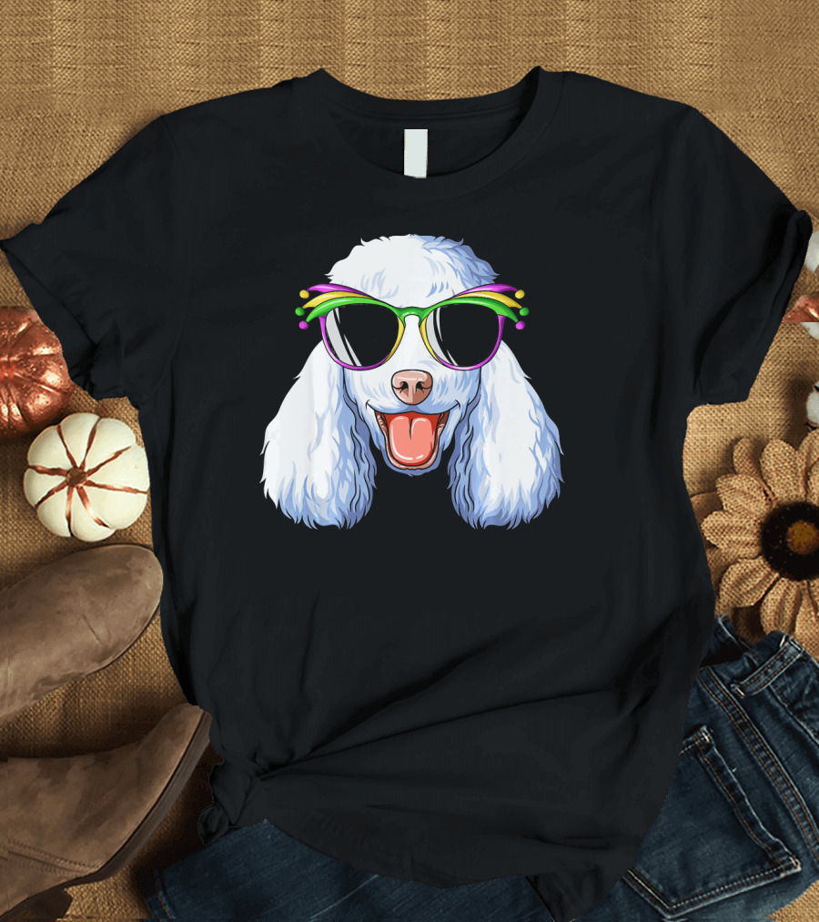 Poodle Mardi Gras Carnival Mask Sunglasses Happy Poodle T-Shirt