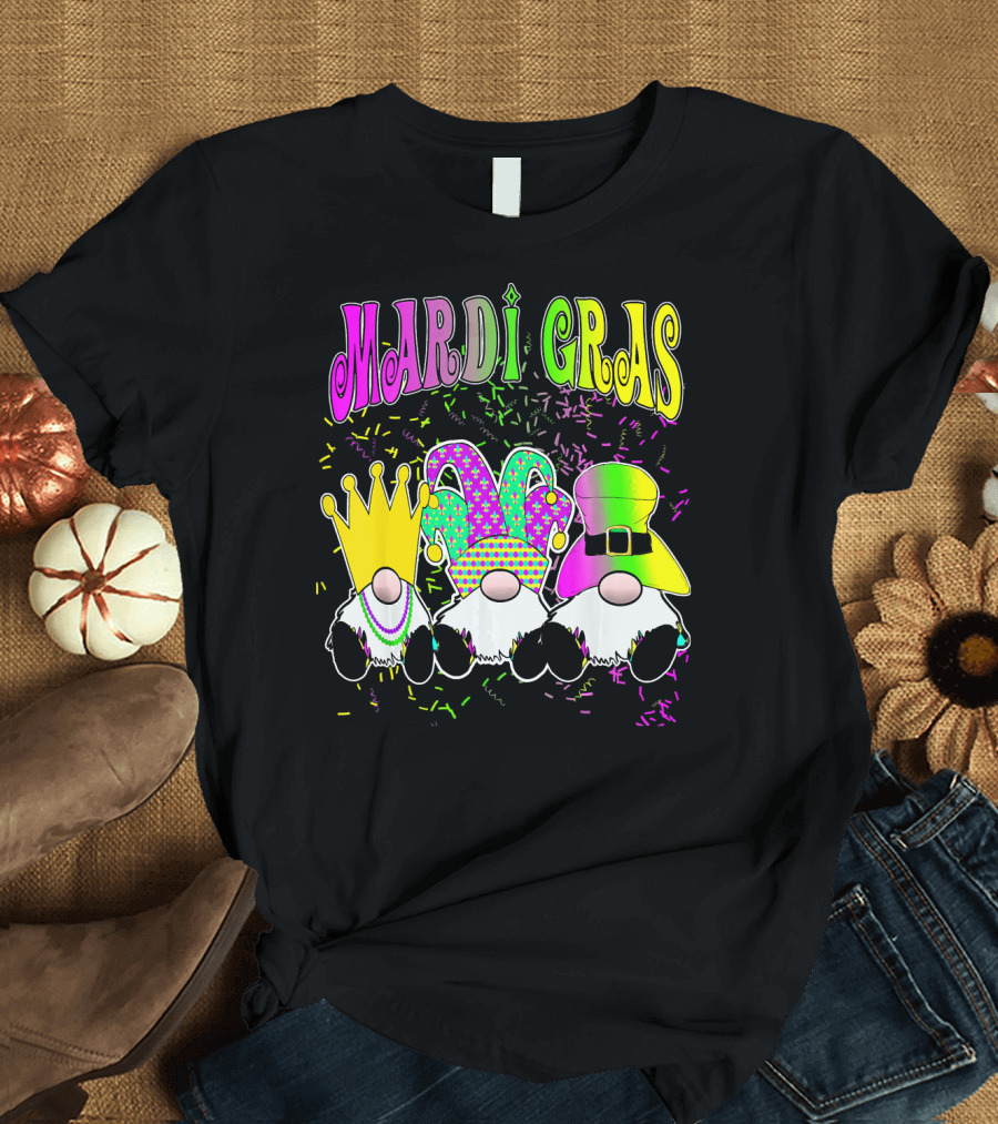 Mardi Gras Gnomes with Jester Hat and Crown T-Shirt