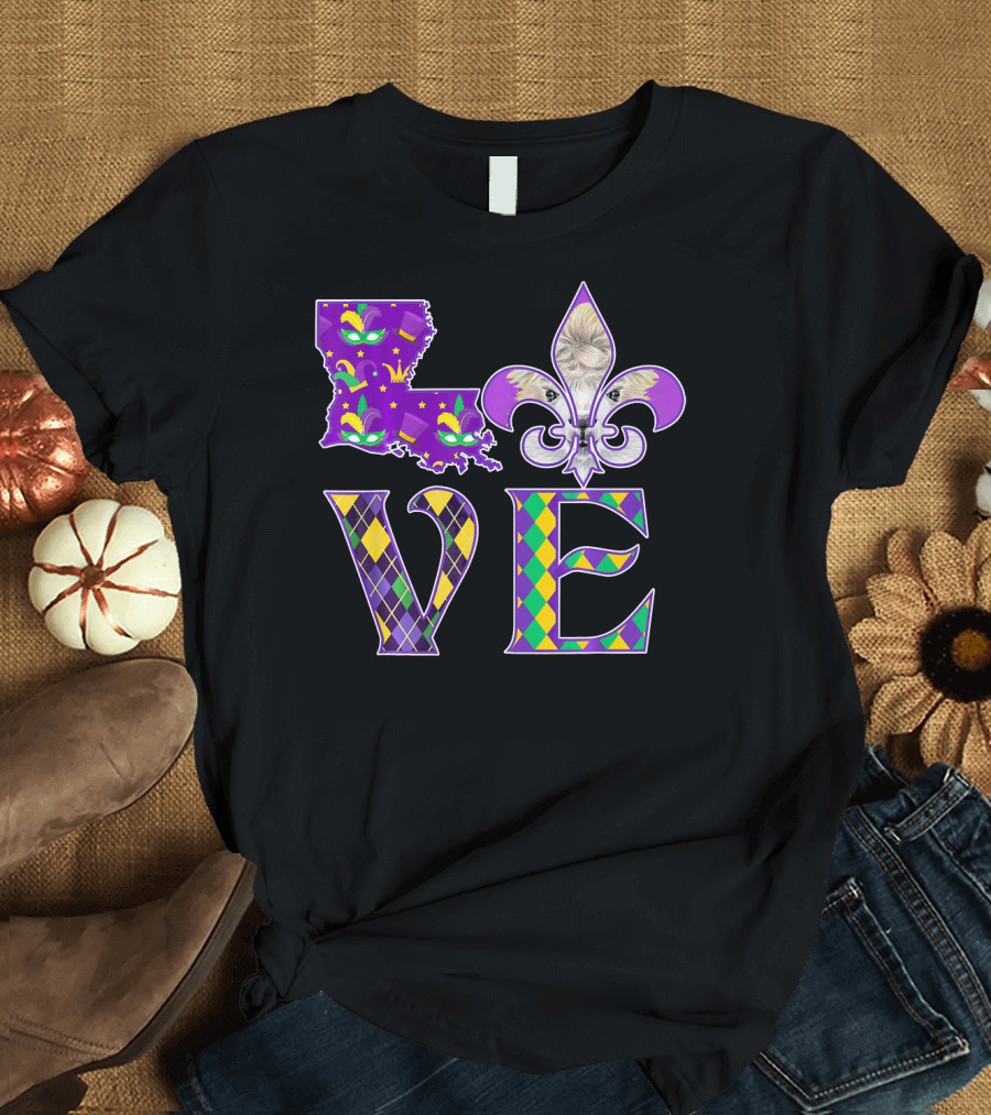 LOVE Louisiana Mardi Gras Llama Fleur-de-Lis T-Shirt