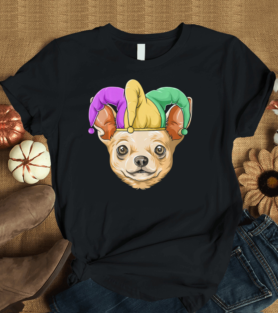Mardi Gras Chihuahua Jester Hat Festival Carnival Dog T-Shirt