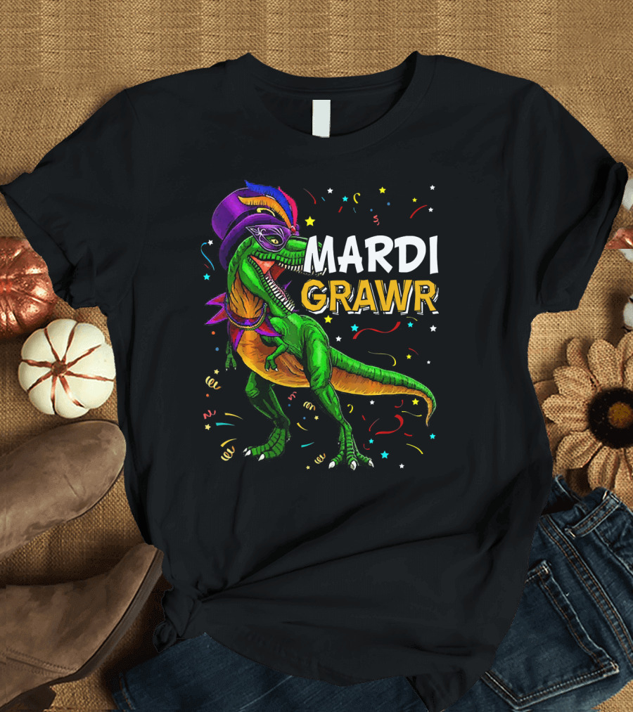 Mardi Grawr Dinosaur Mardi Gras Costume Party Fun T-Shirt