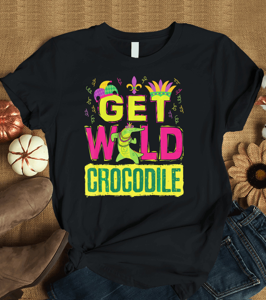 Get Wild Crocodile Mardi Gras Carnival Fleur-de-lis Festive Parade T-Shirt