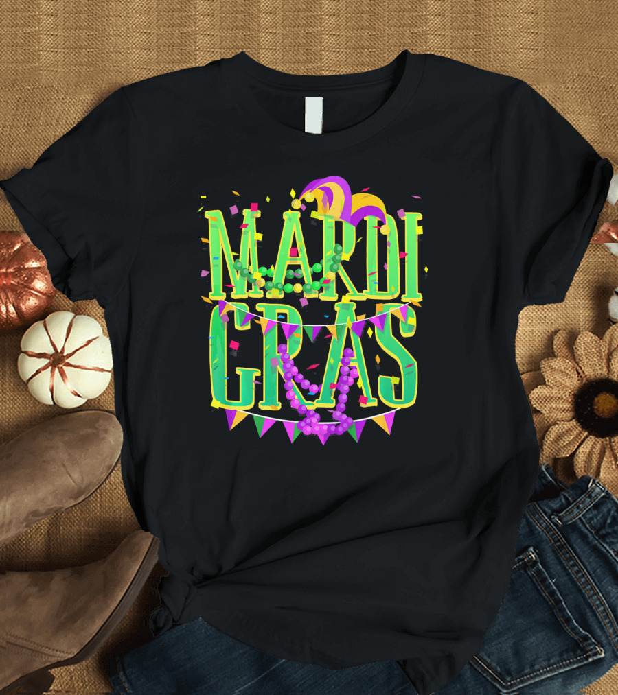 Mardi Gras Festive Beads and Party Hat T-Shirt