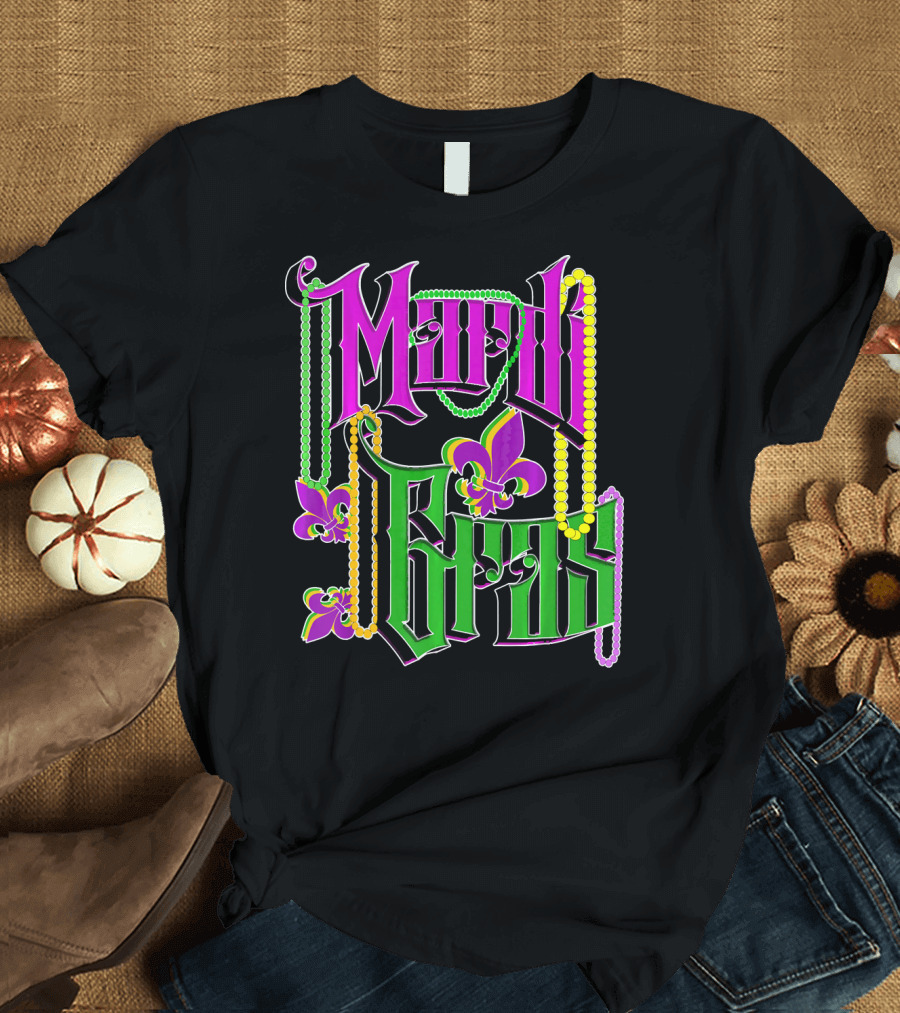 Mardi Gras Vintage Beads Fleur De Lis Carnival Costume T-Shirt