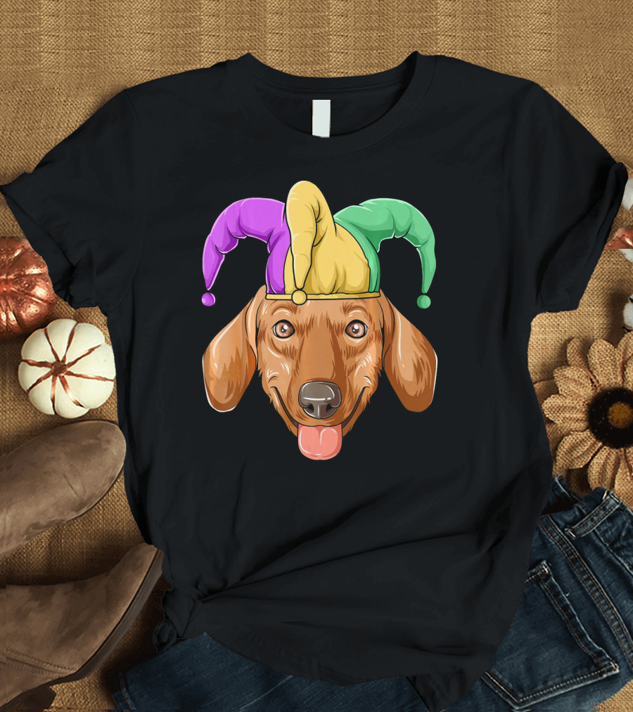 Mardi Gras Dachshund Carnival Jester Hat T-Shirt