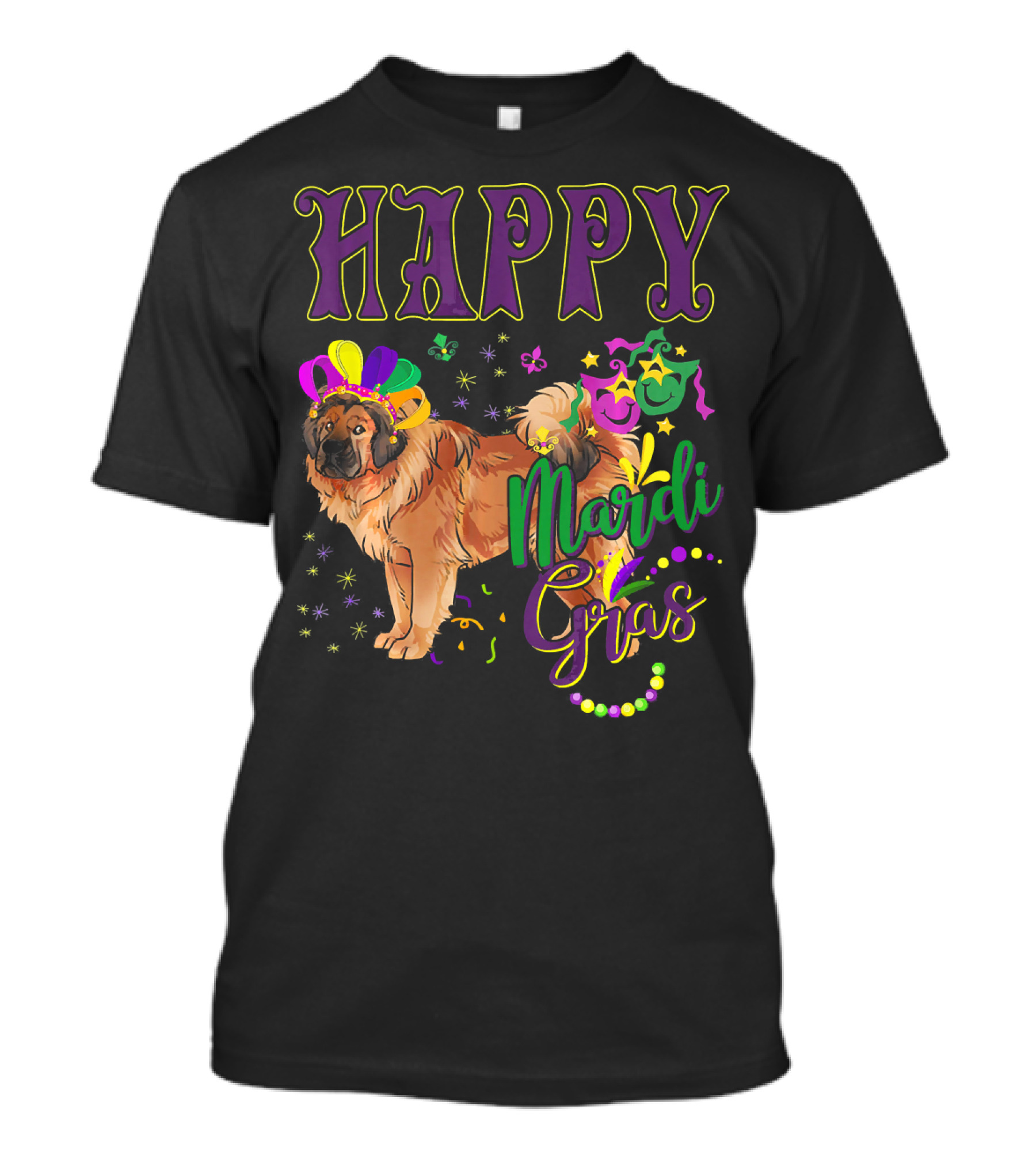 Happy Mardi Gras Tibetan Mastiff Beads And Masks T-Shirt