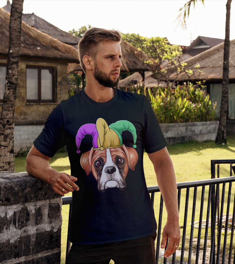 Mardi Gras Jester Hat Boxer Dog Carnival T-Shirt