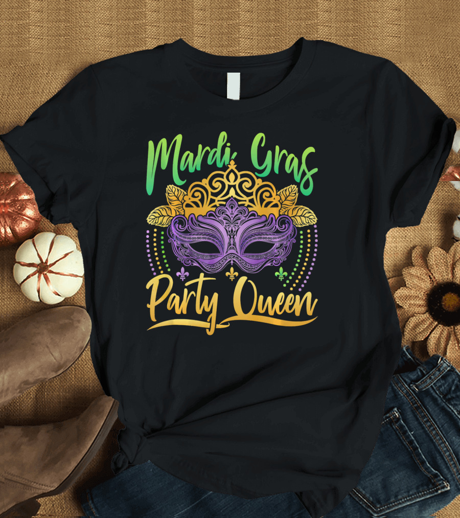 Mardi Gras Party Queen Mask Crown Fleur De Lis T-Shirt