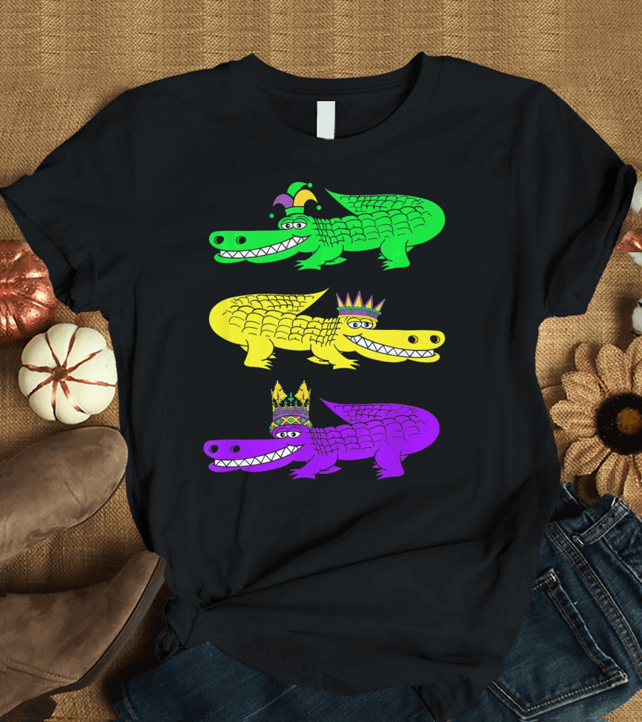 Alligator Crocodile Mardi Gras Festival Jester Kings T-Shirt