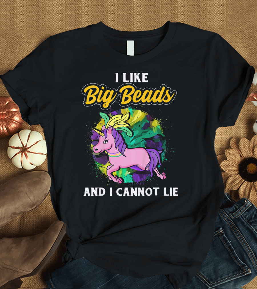 I Like Big Beads And I Cannot Lie Kids Funny Mardi Gras Pink and Pur T-Shirt