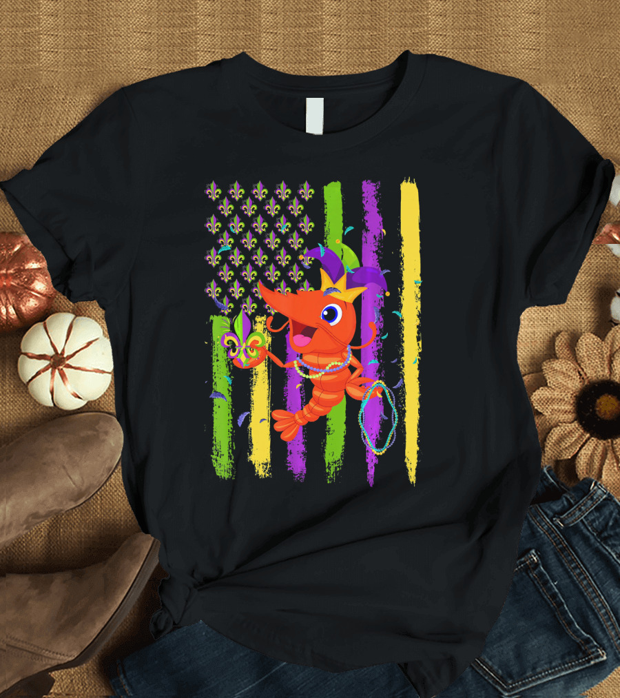 Carnival Crawfish American Mardi Gras Fleur-de-Lis Festive Colors T-Shirt