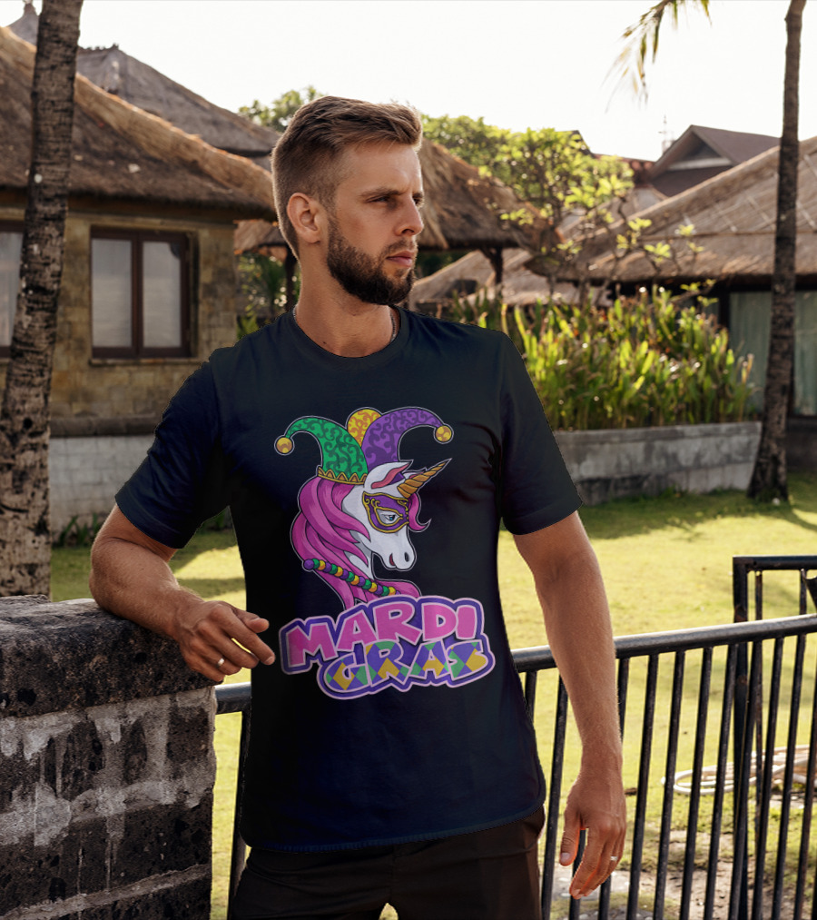 Mardi Gras Unicorn Jester Mask Carnival Lover T-Shirt