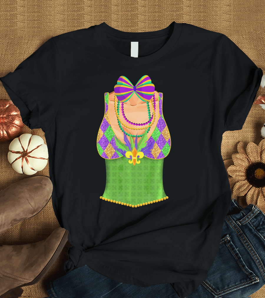 Colorful Mardi Gras Beads Tuxedo Costume with Harlequin T-Shirt