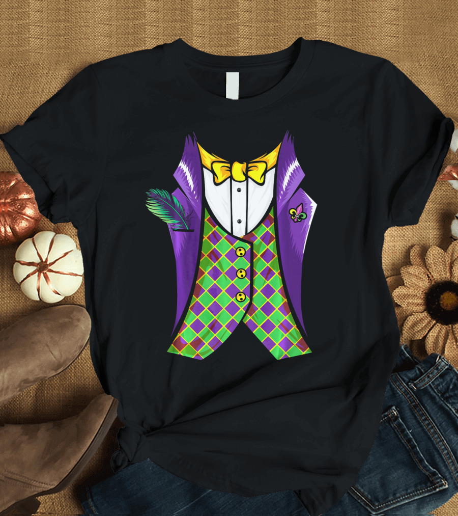 Mardi Gras Tuxedo Cool Feather Fleur-de-lis T-Shirt