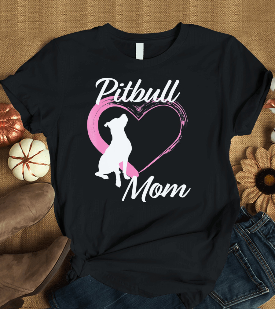Pitbull Mom Heart Silhouette for Dog Lovers T-Shirt