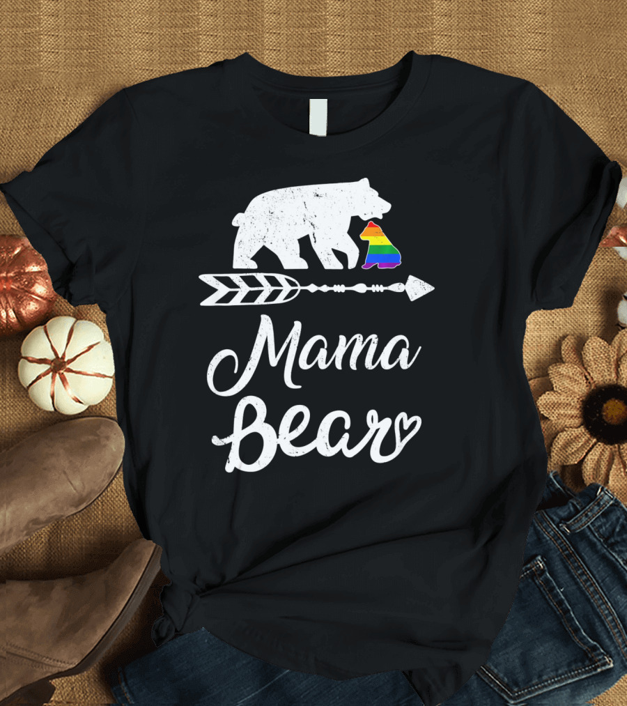 Mama Bear with Rainbow Pride Arrow LGBT T-Shirt