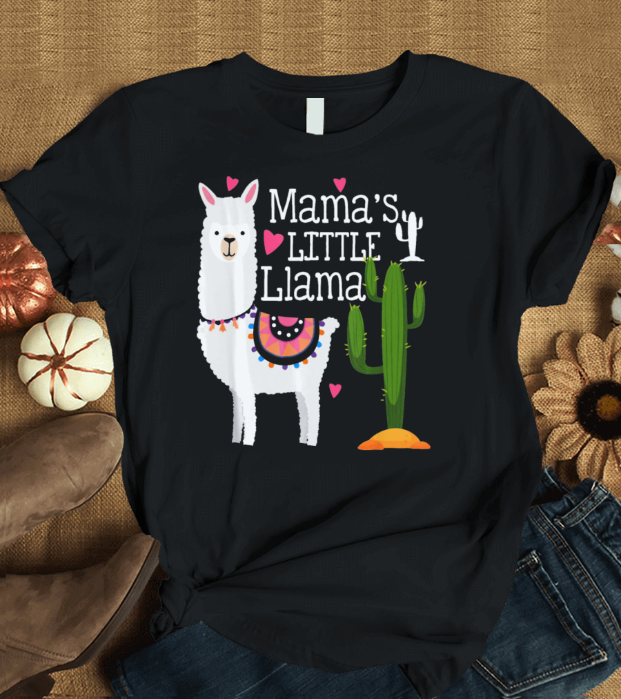 Mama's Little Llama Cute Heart Cactus T-Shirt