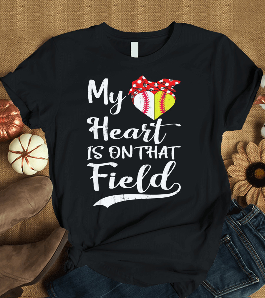 My Heart is on That Field Baseball with Bandana Heart T-Shirt