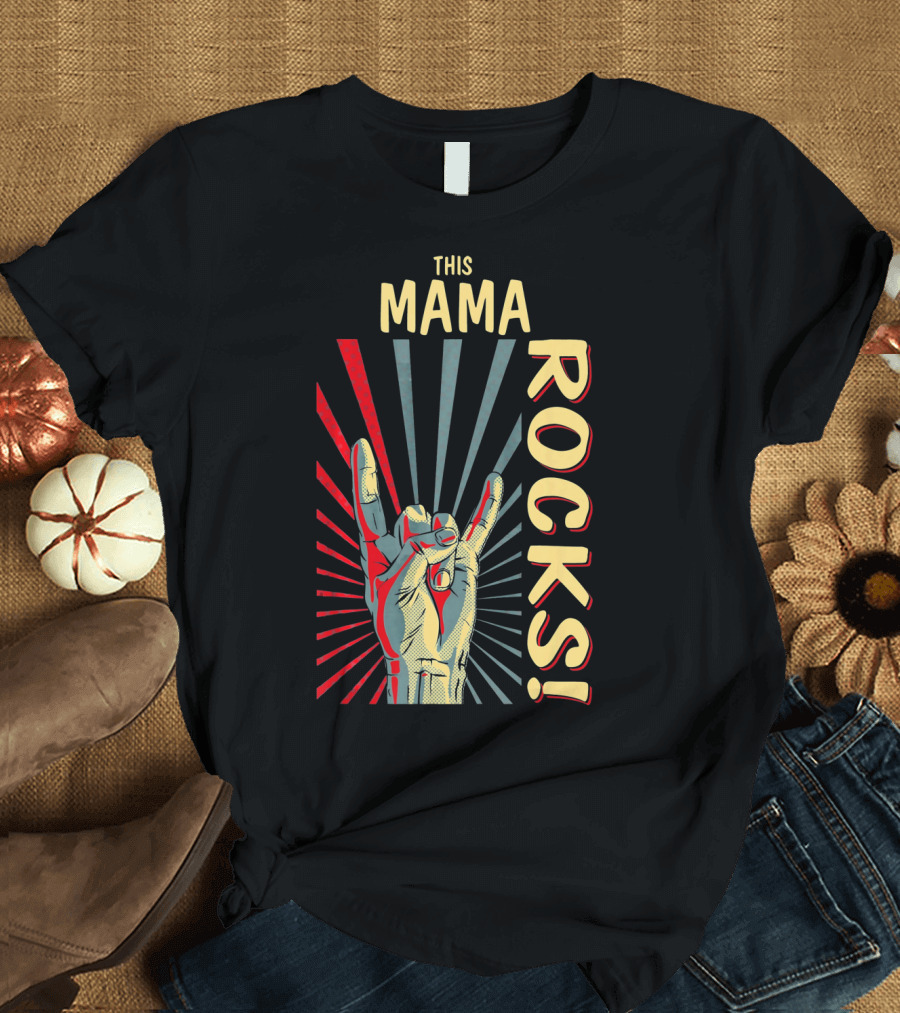 This Mama Rocks Vintage Retro Hand Gesture Concert T-Shirt