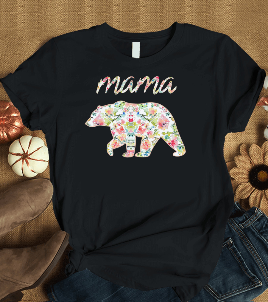 Mama Bear Floral Pattern with Colorful Flowers T-Shirt
