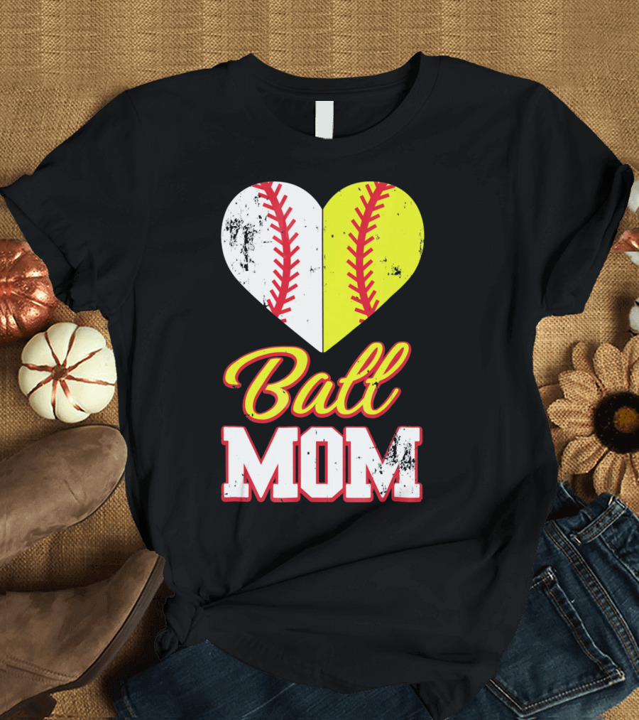 Funny Softball Mom Ball Mom Heart T-Shirt