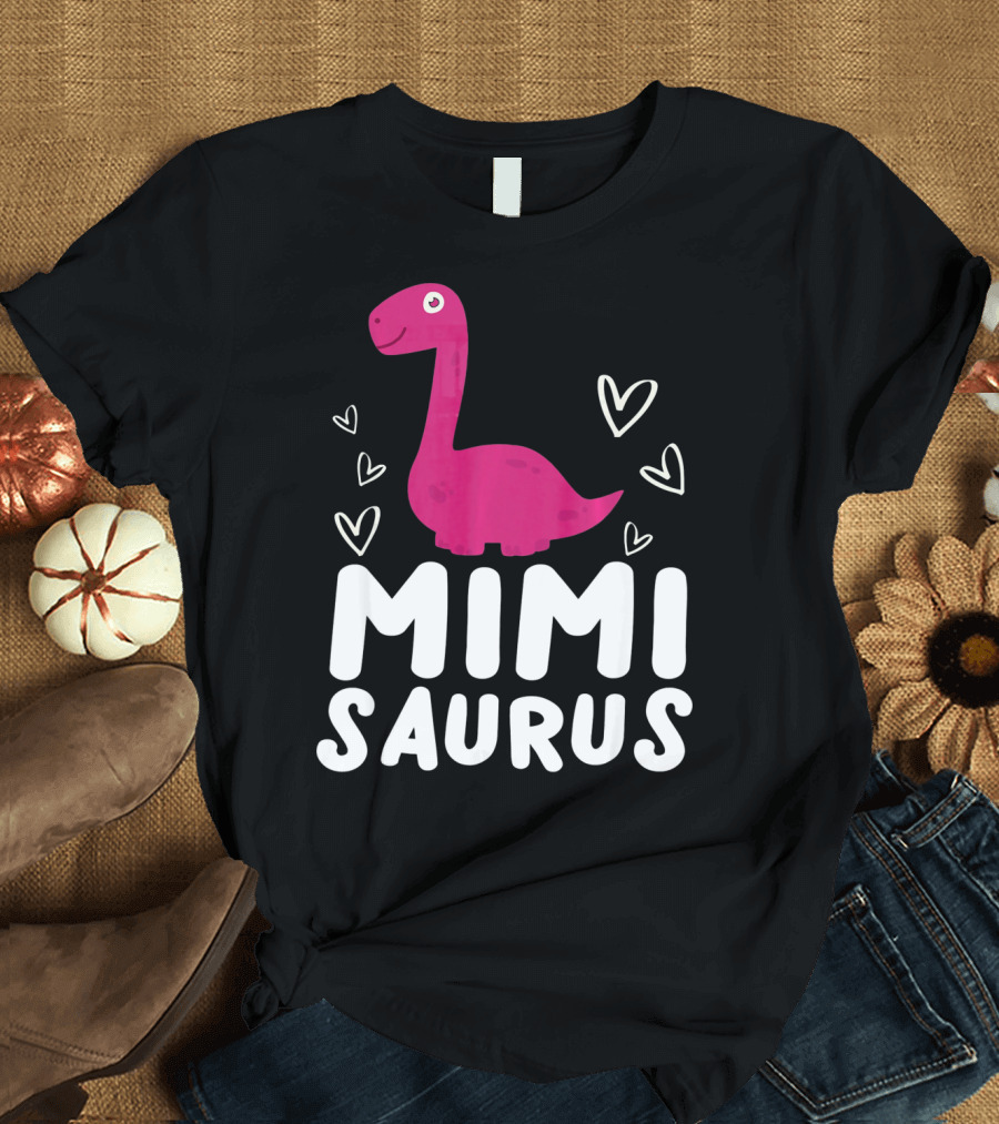 Mimisaurus Rex Mimi Saurus Din Pink Dinosaur with Hearts T-Shirt