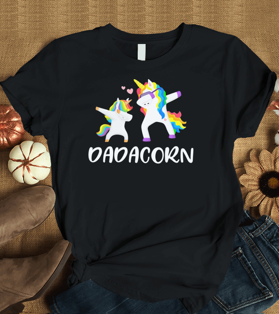 Dadacorn Rainbow Unicorn Daddy and Child Dancing T-Shirt