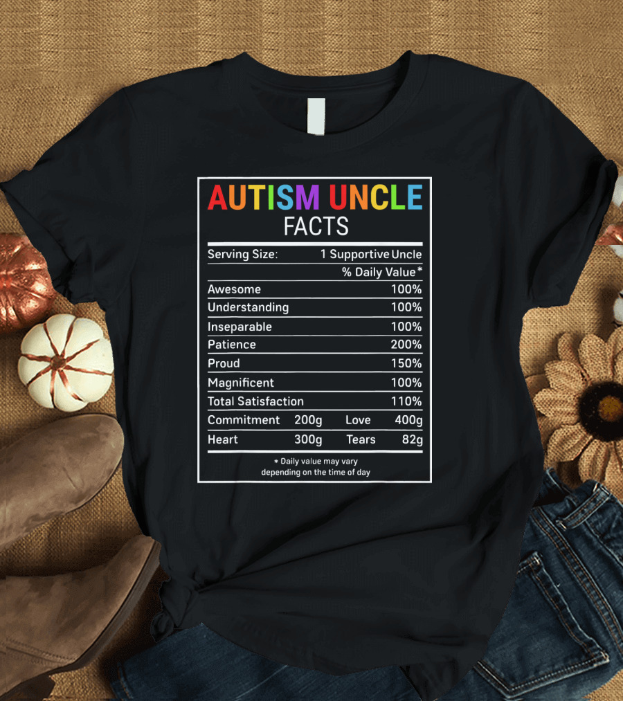 Autism Uncle Facts Awesome Supportive Understanding Patience Proud Heart Commitment Love Awareness T-Shirt