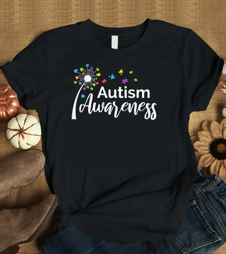 Autism Awareness Dandelion Puzzle Pieces Blossoming Understanding T-Shirt