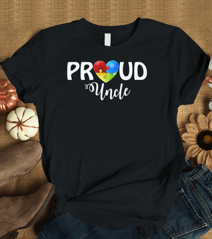 Proud Uncle Heart Puzzle Autism Awareness T-Shirt