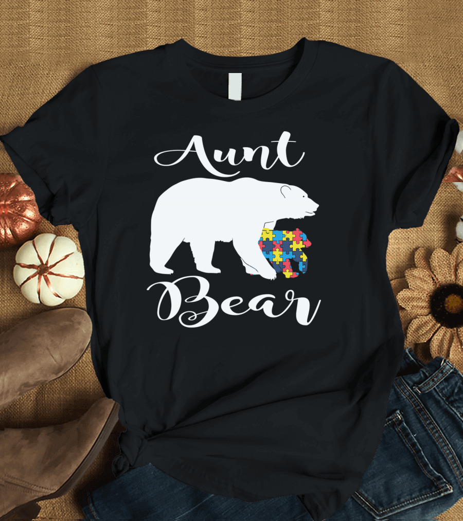 Aunt Bear Autism Puzzle Family Bear T-Shirt