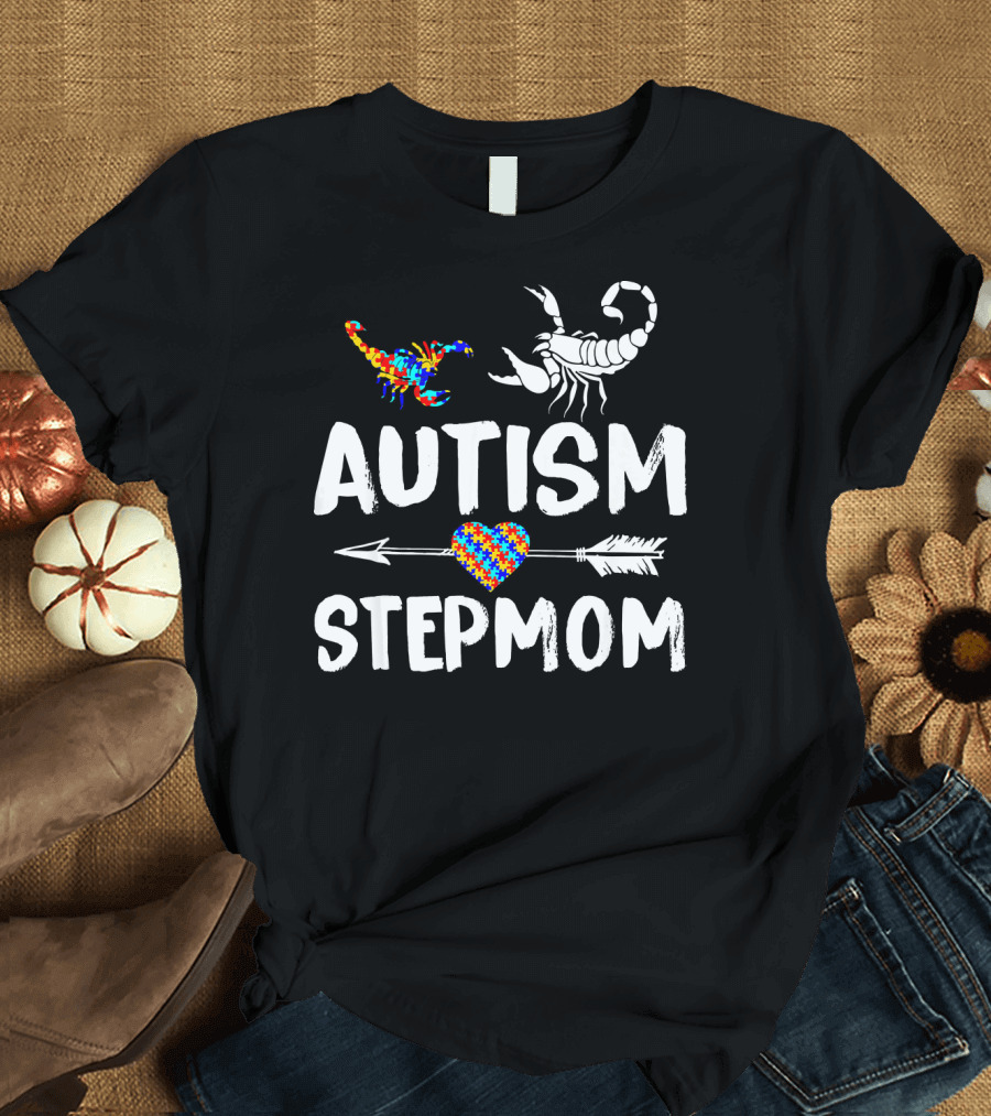 Scorpion Autism Stepmom Love Heart Puzzle Arrow T-Shirt