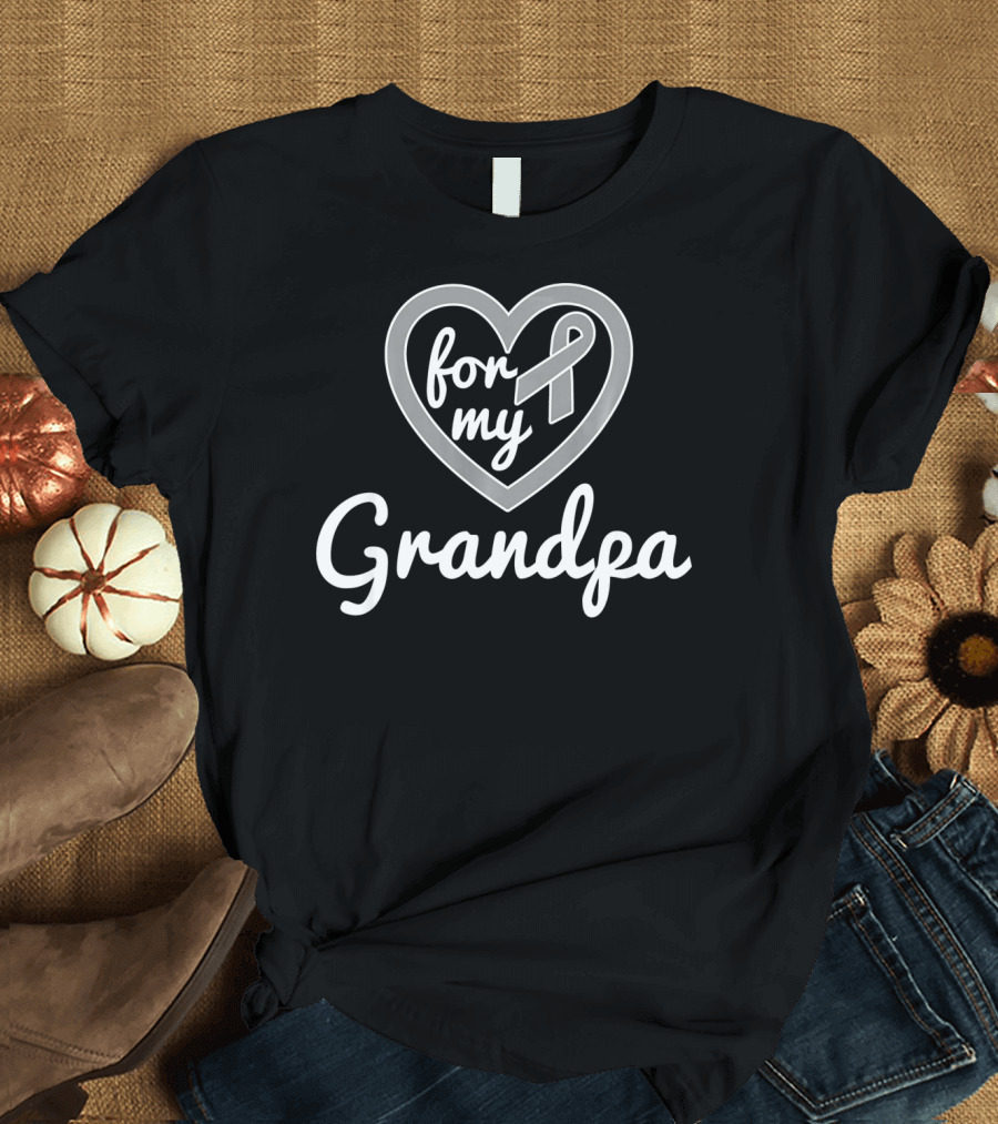 For My Grandpa Brain Cancer Awareness Ribbon Heart T-Shirt