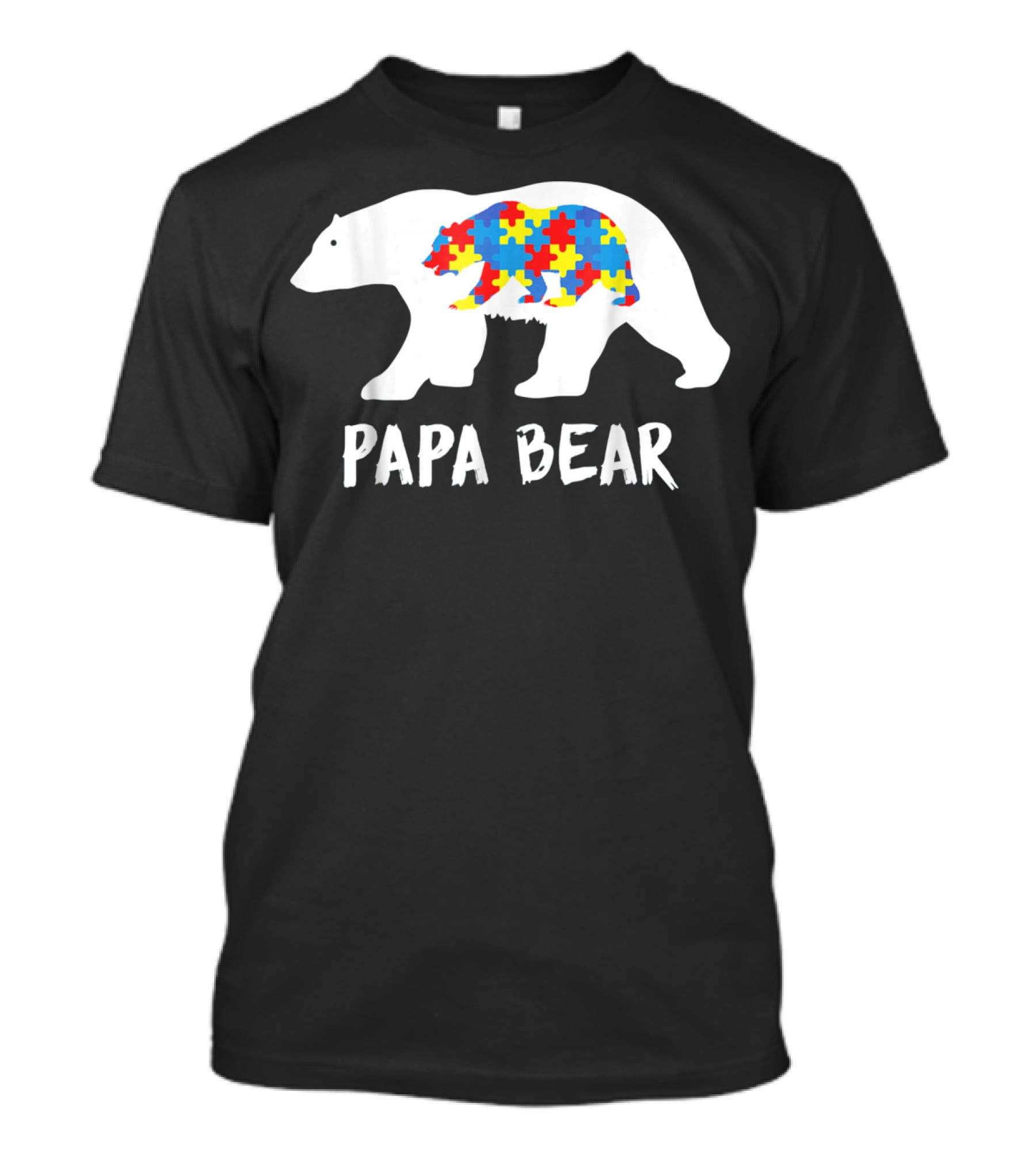 Papa Bear White Bear With Puzzle Bear Autism T-Shirt