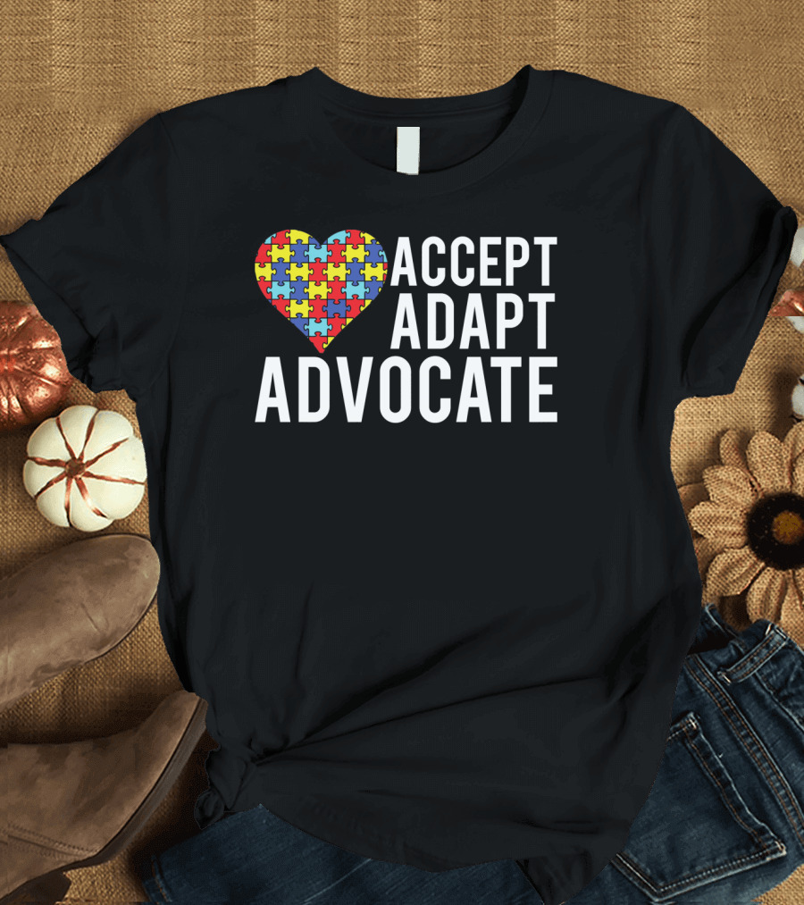 Autism Awareness Accept Adapt Advocate Puzzle Heart T-Shirt