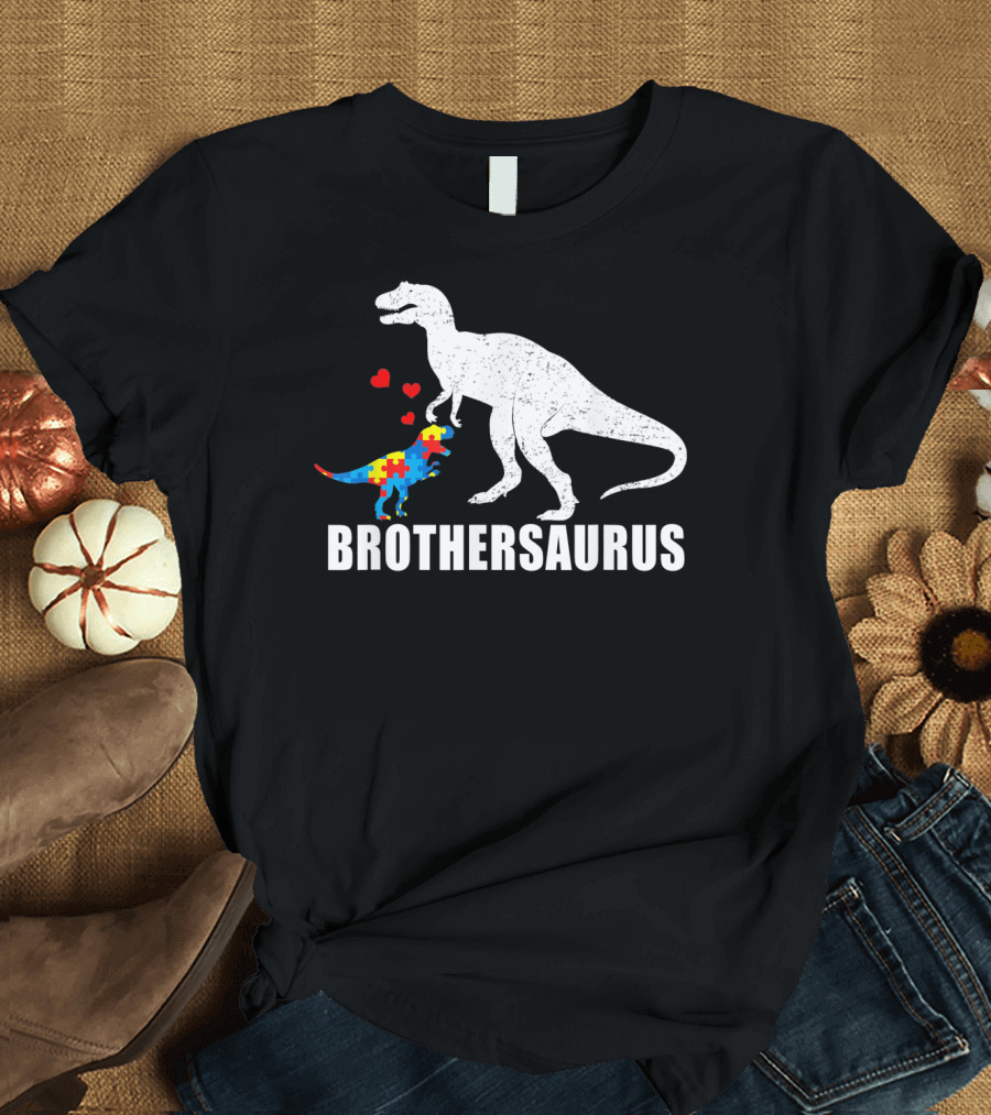 Brothersaurus Dinosaur with Puzzle Pattern for Autism Awareness T-Shirt