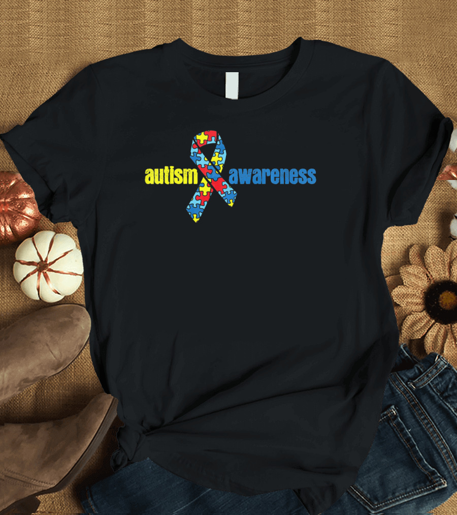 Autism Awareness Ribbon with Puzzle Pieces T-Shirt