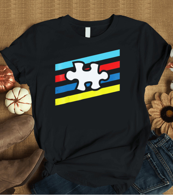 T-Shirt: Autism Puzzle Piece Colorful Stripes T-Shirt Autism Puzzle Piece Colorful Stripes T-Shirt