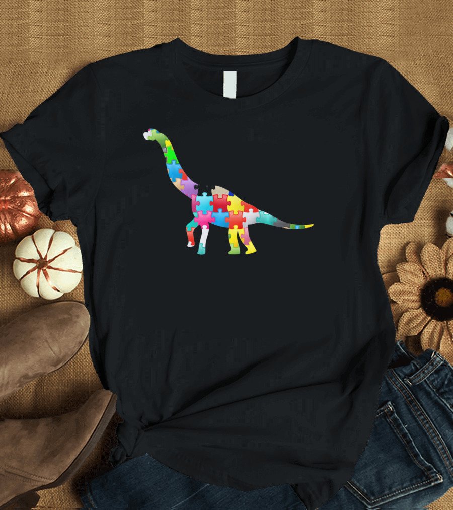 Autism Awareness Dinosaur Colorful Puzzle T-Shirt
