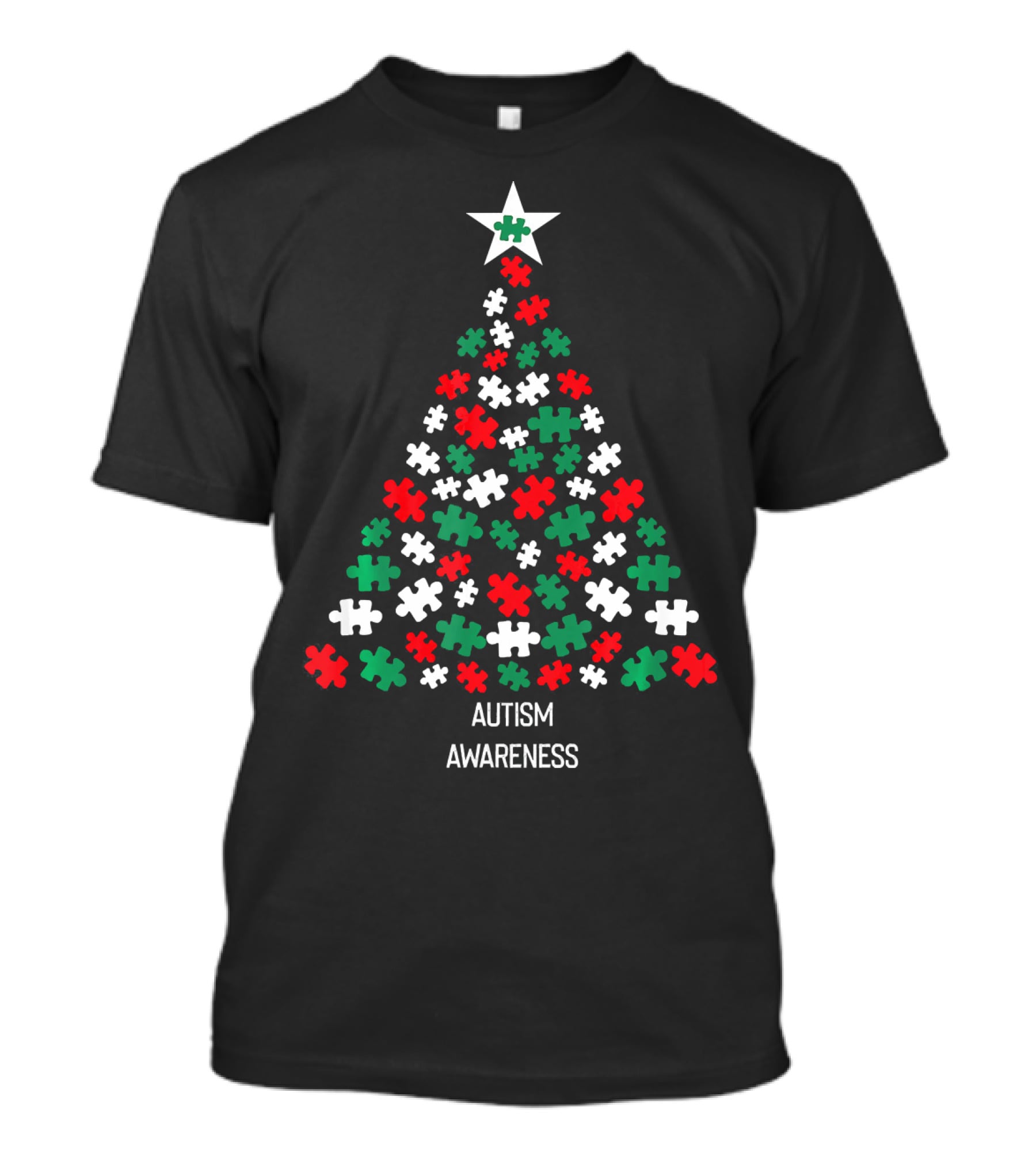 Christmas Autism Awareness Xmas Tree Puzzle Star T-Shirt
