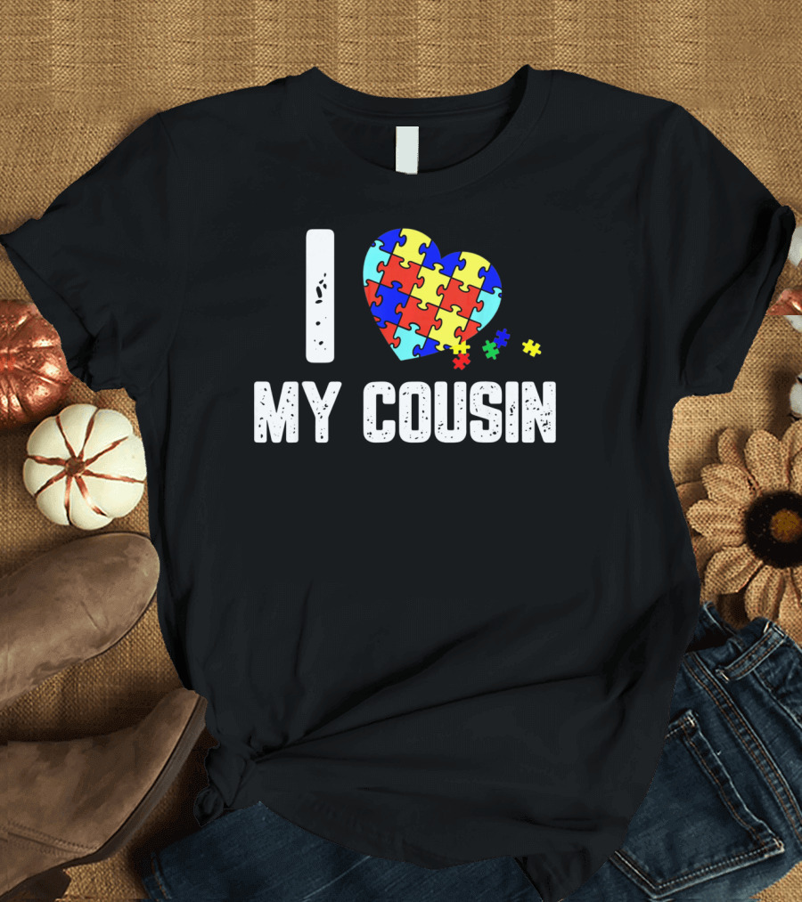 I Love My Cousin Heart Puzzle Autism Awareness T-Shirt