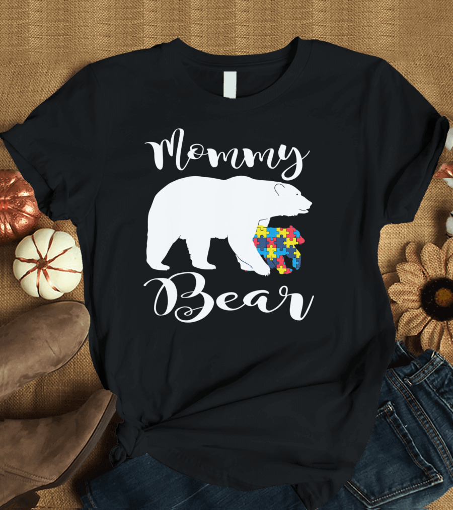 Mommy Bear Autism Puzzle Piece Family T-Shirt