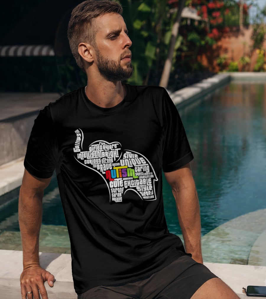Autism Awareness Elephant Fun Intelligent Unique Excitable Gifted Bright Curious Strong Brave Cute Caring Innocent T-Shirt