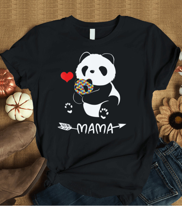 T-Shirt: Mama Panda Bear Autism Awareness Heart Puzzle Support T-Shirt Mama Panda Bear Autism Awareness Heart Puzzle Support T-Shirt