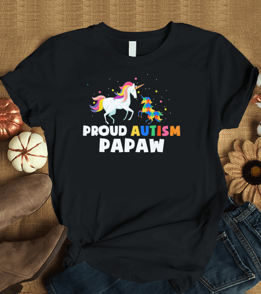 Proud Autism PAPAW Unicorn Autism Awareness T-Shirt