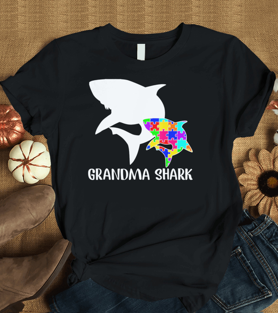 Grandma Shark Autism Awareness Puzzle Shark T-Shirt