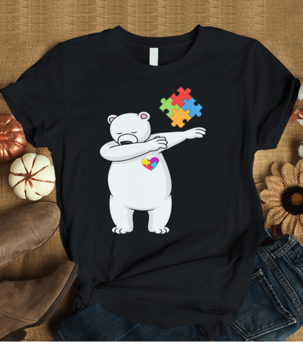 T-Shirt: Dabbing Polar Bear Puzzle Piece Heart Autism Awareness T-Shirt Dabbing Polar Bear Puzzle Piece Heart Autism Awareness T-Shirt