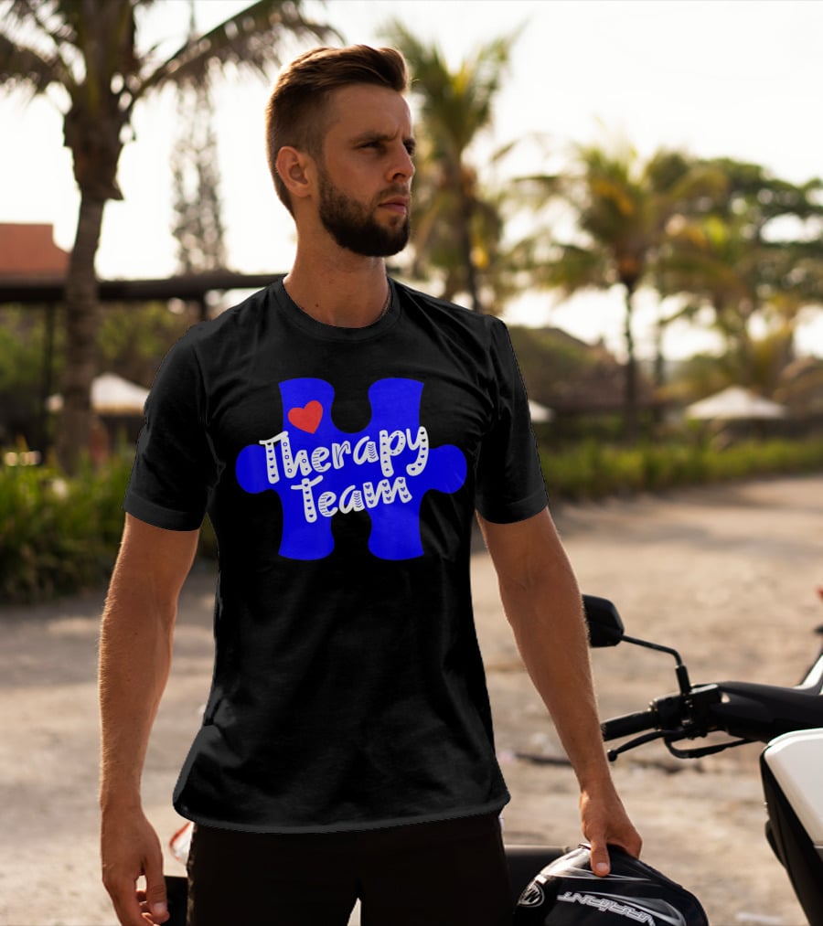 Therapy Team Blue Puzzle Heart Autism Awareness T-Shirt